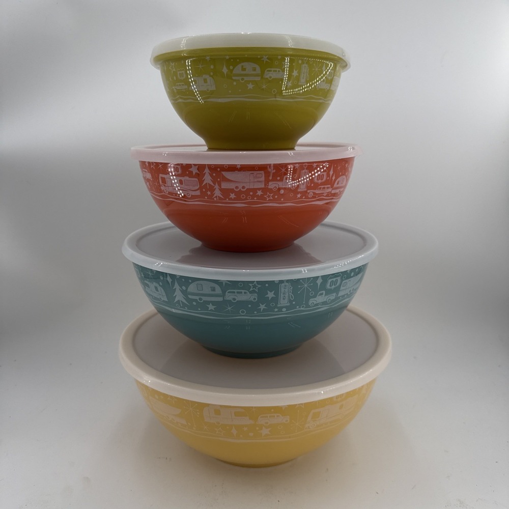 Camp Casual Melamine Nesting Picnic Camping Bowl Set of 4 W/ Lids